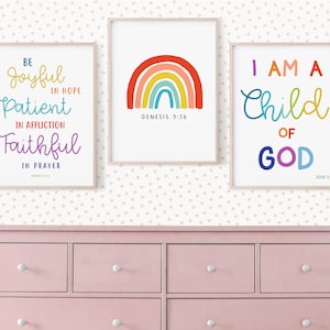 Set of 3, Bible Verse Print, Christian Scripture, Nursery Quotes, Kids Room, Printable Wall Art, Colorful, Home Decor, Digital Download, god