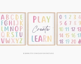 Alphabet poster Printable, number poster children, number wall art, homeschool printables,preschool printables, educational printables, art