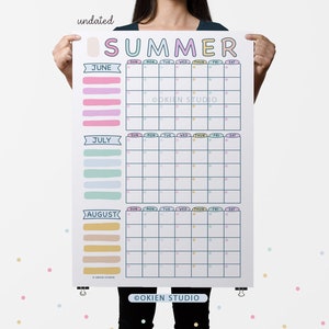Pastell Sommer Poster, Monatskalender, 2025 Planer, Sommerferien, Sommerzeitplan, Sommerkalender für Kinder, Sommerkalender Poster Kunst