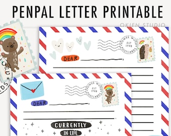 Kids Pen Pal Printable, Letter Templates for Kids, Letter Printable, penpal kit, letter stationary, Snail mail kit, classmate mail