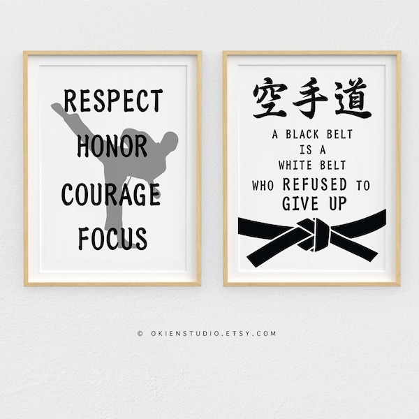 Karate Poster set, Printable wall art,  black belt karate, Karate wall art, karate poster print, karate quote, karate gifts, room decor