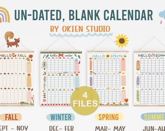 Seasonal calendar for kids, 4 seasons calendar, Summer Calendar Poster, Monthly calendar, Winter calendar, Fall Calendar, Spring bundle art