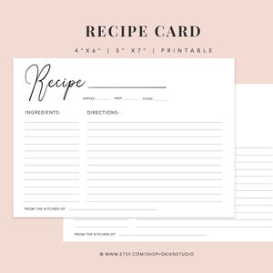 Imprimable, carte de recette, carte de recette minimale, carte de recette épurée, modèle de carte de recette vierge, style minimaliste, carte de recette 4 x 6