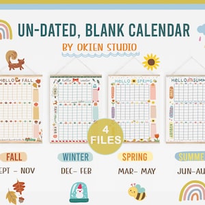 Saisonaler Kalender für Kinder, 4 Jahreszeiten-Kalender, Sommerkalender-Poster, Monatskalender, Winterkalender, Herbstkalender, Frühlingsbündel Kunst