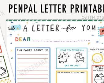 Kids Pen Pal Printable, Letter Templates for Kids, Letter Printable, penpal kit, letter stationary, Snail mail kit, classmate mail