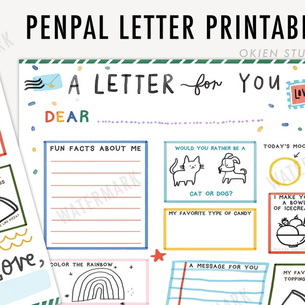 Kids Pen Pal Printable, Letter Templates for Kids, Letter Printable, penpal kit, letter stationary, Snail mail kit, classmate mail