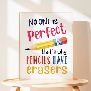 Wachstumsdenken Poster, Klassenzimmer Dekor, Niemand ist perfekt, Bleistift Radiergummi, Klassenzimmer Poster, Lehrer Dekor, Mittelschule Klassenzimmer Dekor