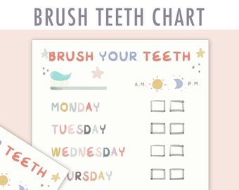 Brush Teeth Printable, brush teeth chart, toddler brushing, teeth brushing chart, tooth brushing schedule, weekly brushing checklist, habit