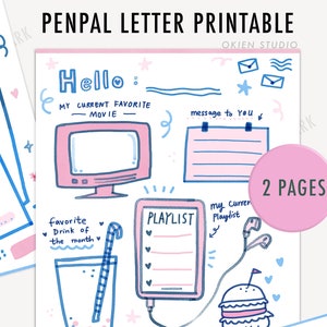 Carta imprimible para amigos por correspondencia, plantillas de cartas, escritura, adolescentes, cartas imprimibles, amigos por correspondencia, papelería para cartas, kit de correo postal, chicas amigas por correspondencia