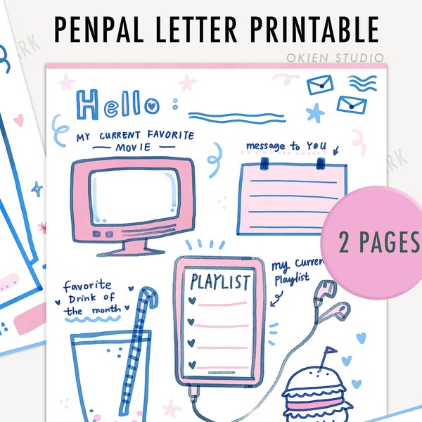 Pen Pal letter Printable, Letter Templates, writing,  teens, Letter Printable, Pen Friends, letter stationary, Snail mail kit, Penpal girls