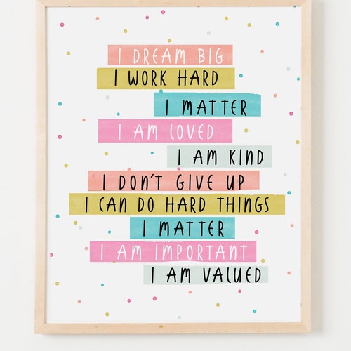 Girl Room Wall Decor Positive Affirmations for Kids - Etsy