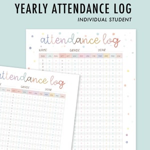 Printable, Yearly Attendance Sheet, attendance Log, rainbow vertical attendance, homeschool classroom, Attendance Record download, classroom