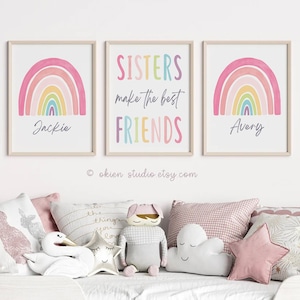 Rainbow Sisters Make The Best Friends Printable, Rainbow sister art, custom name sign, Pink Girl Room Decor, Sisters Wall Art Sign, playroom