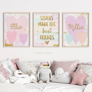 Sisters make the best friends, Gold nursery name sign, Pastel Sisters Make The Best Friends, pink gold Sister Quote, Sisters Wall Art Sign