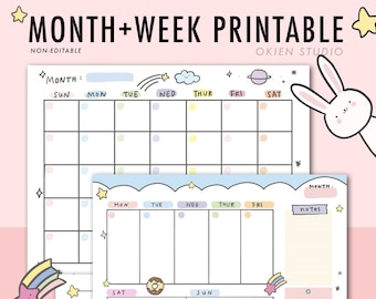 Kawaii Rabbit Planner: Weekly & Monthly Printable (Digital Download)