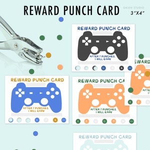 ビデオゲームの印刷物、報酬パンチカード、ゲーミング PC、PS ゲーム、ホームスクールの報酬、リモコン、スクリーンタイム パンチカード、デジタル印刷物