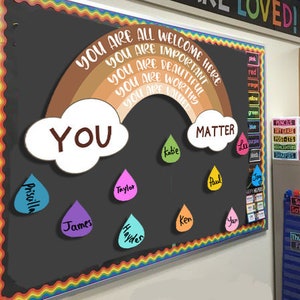 Brown Rainbow bulletin board decor, In this Classroom decor, Diversity equity inclusion classroom, rainbow classroom decor, teacher welcome