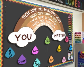Brown Rainbow bulletin board decor, In this Classroom decor, Diversity equity inclusion classroom, rainbow classroom decor, teacher welcome