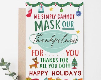 Funny Christmas Card, Mask Thankfulness Design (Printable)