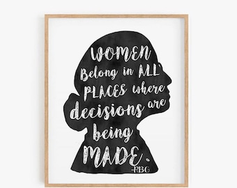 Lámina artística de RBG: Cita "Las mujeres pertenecen", Igualdad de género (Descarga digital)