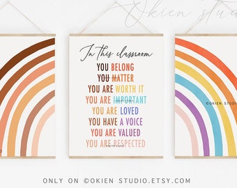 In diesem Klassenzimmer Vielfalt Kunstwerk, Regenbogen Klassenzimmer, Motivationsbotschaft, inklusives Wanddekor, Lehrer-Poster, inklusives Poster, Wand