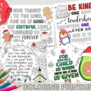 Bible Verse Coloring Pages bundles, Bible Coloring Pages, Sunday School Coloring Sheets, Church, Christmas coloring, Christmas kids table
