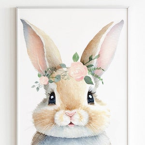 &quot;Aquarell Hase mit Blumenkrone &quot;&quot;Kunstdruck&quot;&quot; Illustration (digitaler Download)&quot;