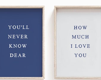 Quote art kinderkamer: blauwe muurkunst set van 2 (digitale download)