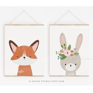 nursery animal print, nursery prints, Nursery decor, Baby Animal prints for nursery, nursery animal prints deer fox and bunny, baby animals