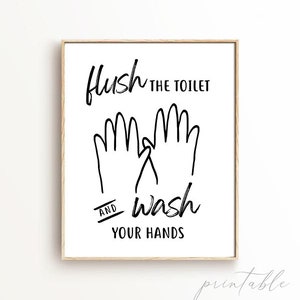 bathroom poster, toilet poster, wash your hands sign, flush the toilet sign, toilet art printable, kids bathroom wall decor, bathroom decor