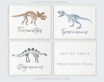 Boho Dinosaur Wall Art: Stegosaurus, T-Rex, Triceratops (Digital Download)
