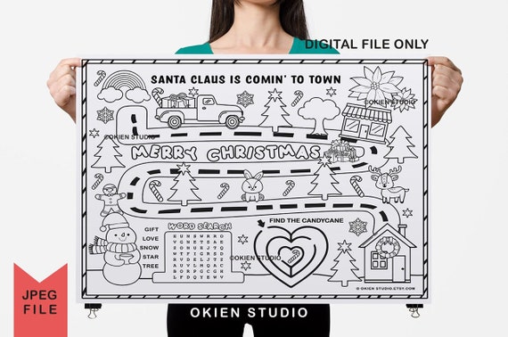 Winter Holiday Coloring Placemat | Cozy Christmas Activity Sheet