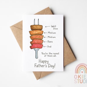 Grappige vaderdagkaart afdrukbaar, Rare Steak Dad Card, jij bent de zeldzaamste van allemaal, instant download, digitaal Vaderdagcadeau