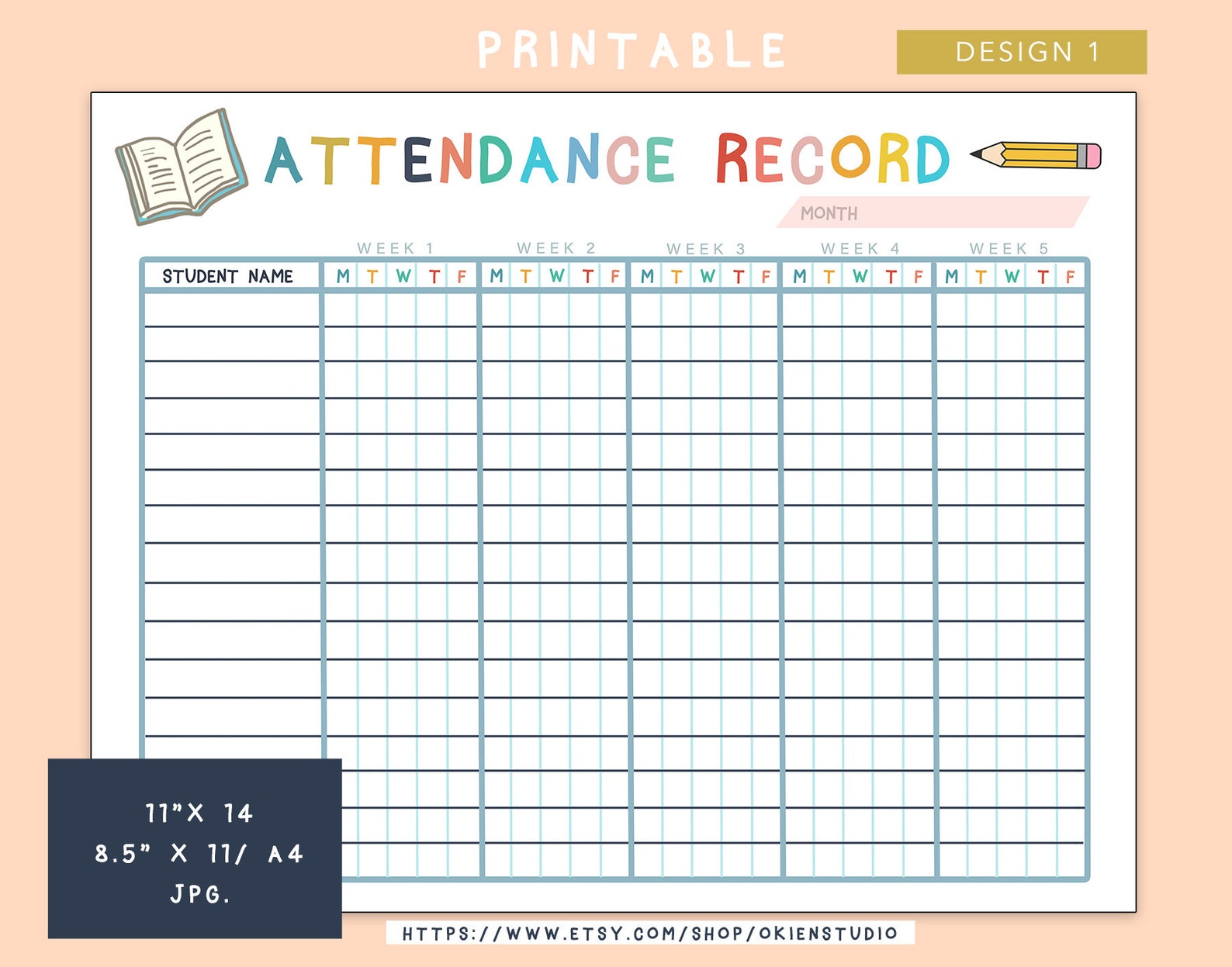 Printable Homeschool Attendance Sheet Teacher Log Digital Etsy