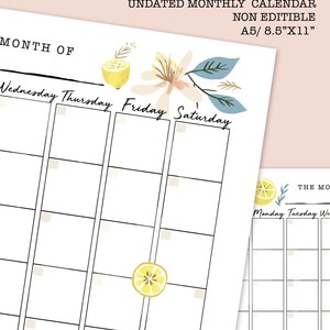 Summer Monthly Calendar, Lemon Monthly Planner, Lemon Calendar ...