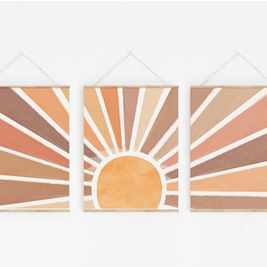 Boho Sun wall art for living room, Sunrising Art Print, Boho Art Se, Boho Sun Wall Art, Abstract Gallery Wall Set, Sun Wall art for nursery