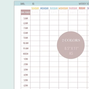 Weekly Calendar Printable, Time Slot, 5AM Through 11PM, Weekly Organize, Time Appointment ...