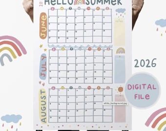 2026 Summer Calendar Poster: June-August Schedule (Digital Download)