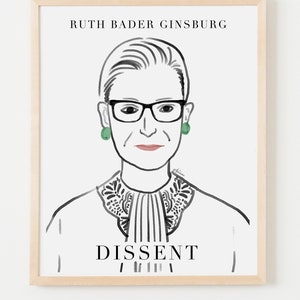 Impressão de Ruth Bader Ginsburg, retrato de Ruth Bader Ginsburg, pôster RBG, impressões de dissidência, para impressão, Ruth Ginsburg, Justiça, pôster de arte feminista
