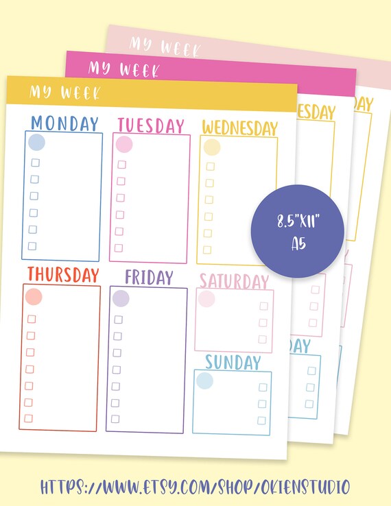 10 Colors, Weekly Calendar Printable, to Do List Organizer, Kids Schedule, Weekly  Schedule for Kid Activities, Homeschool Weekly Overview - Etsy Norway