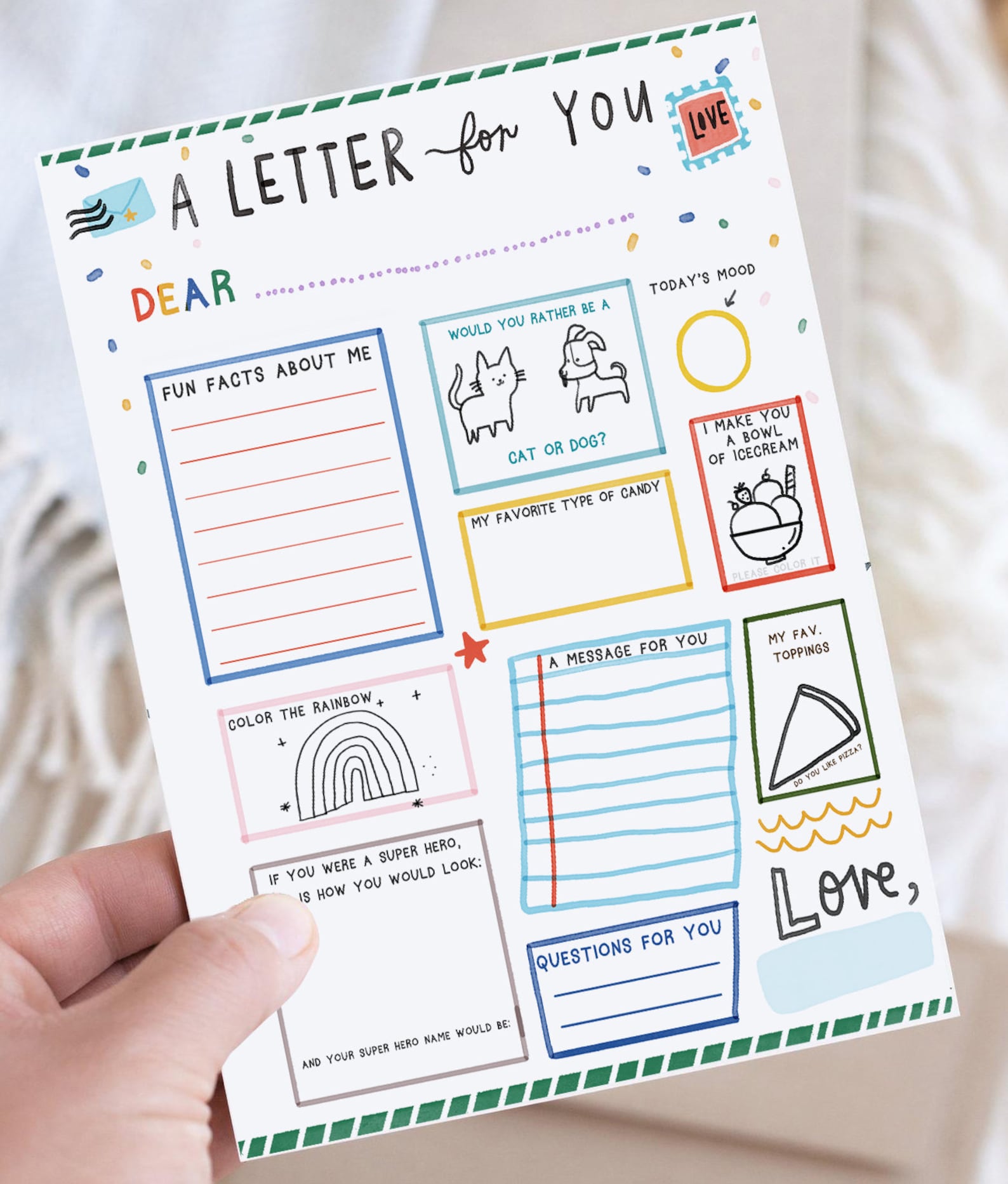 Kids Pen Pal Printable Letter Templates for Kids Letter Etsy Canada
