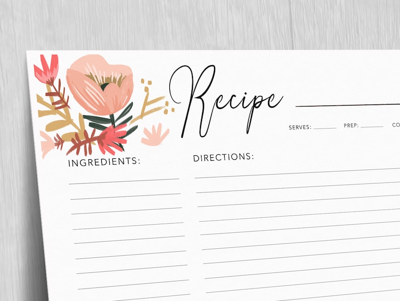 Printable Recipe Card Minimal Recipe Card Clean Recipe | Etsy