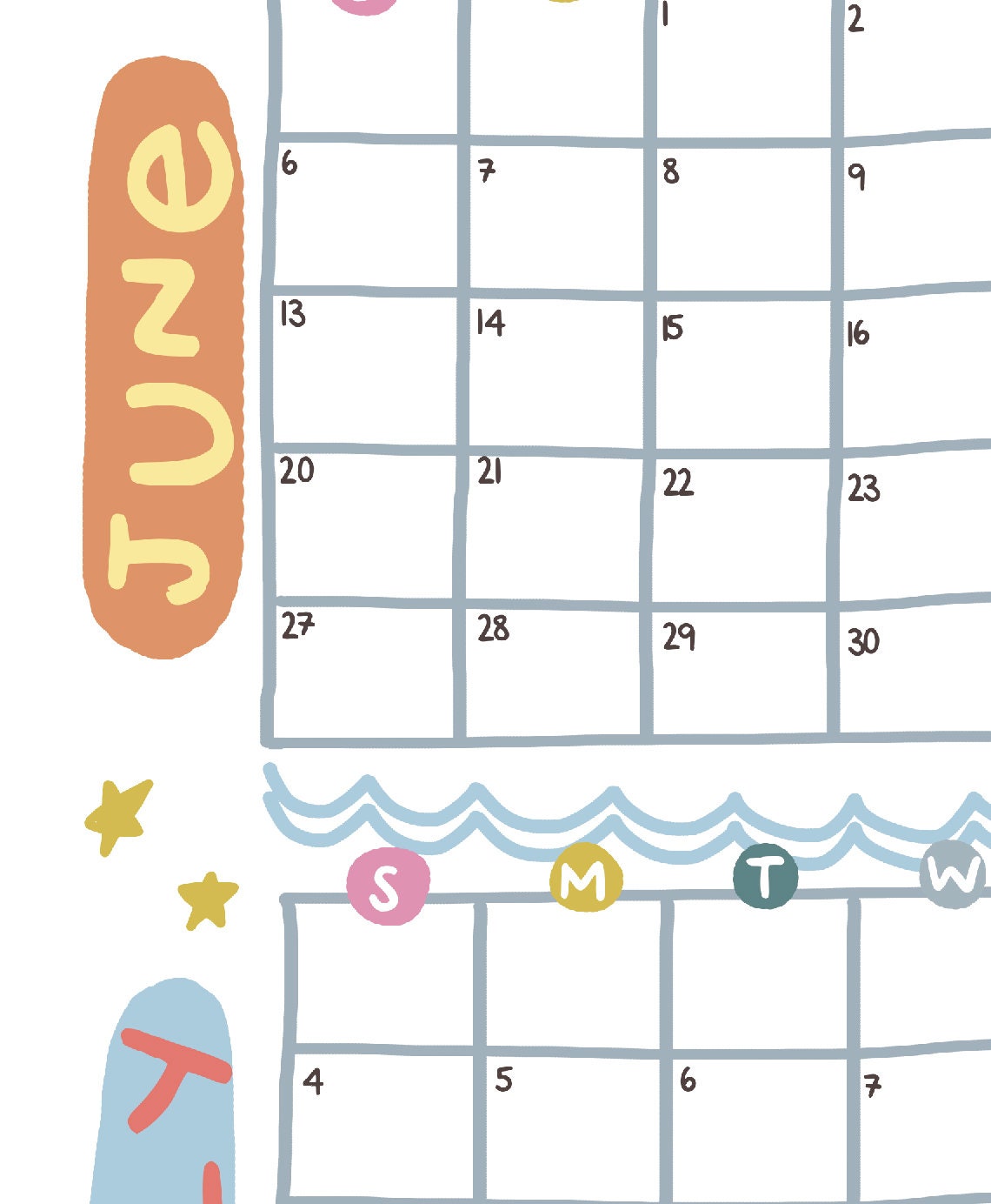 Summer calendar poster Summer monthly calendar Summer break Etsy