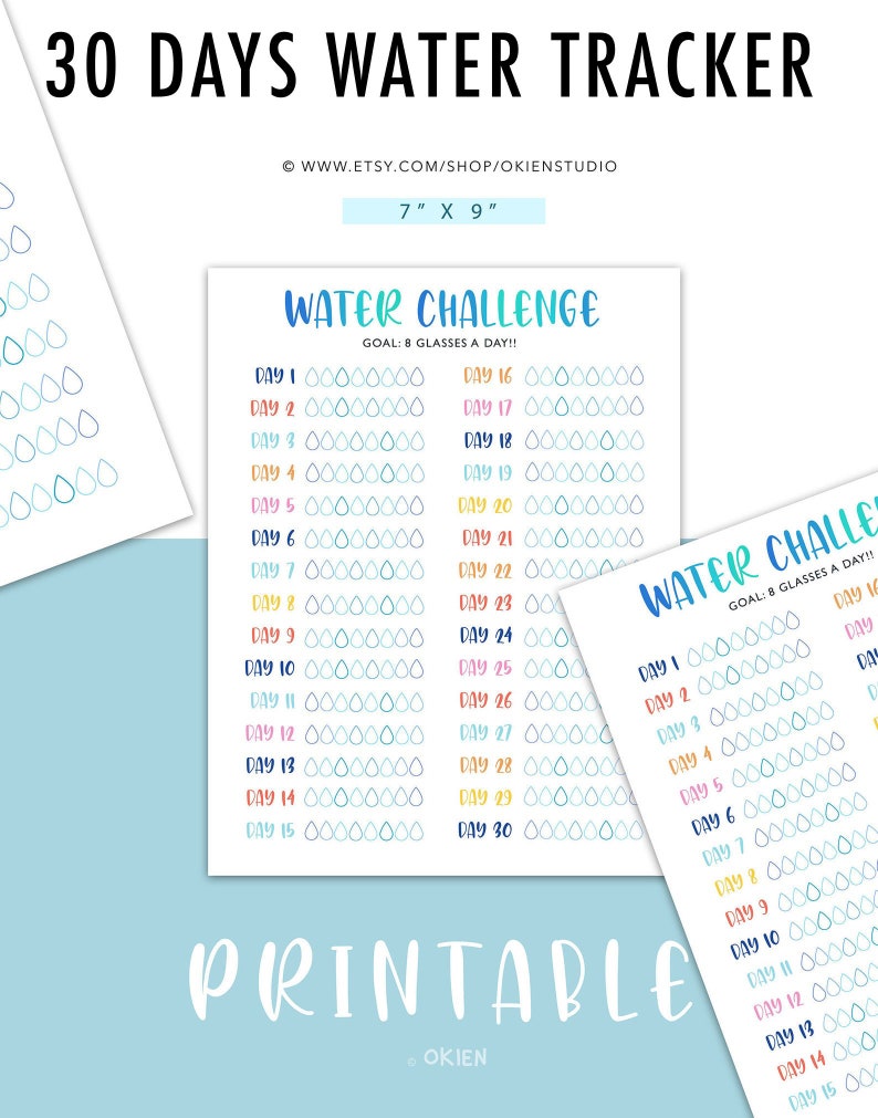 Printable Water Intake Tracker Insert Printable 30 Days Etsy