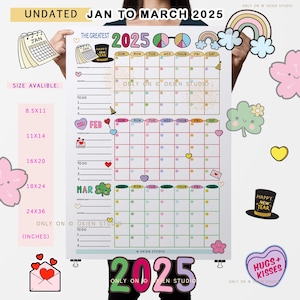 Jan to March Calendar poster, 2025 wall calendar poster, 2025 calendar Planner Wall Poster, 2025 jan to mar monthly Poster, calendar planner