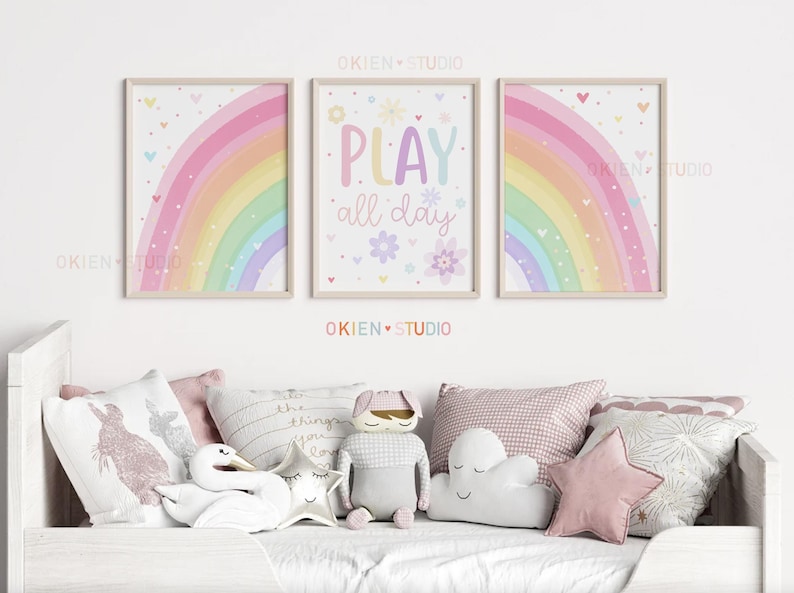 Pastel Rainbow Nursery Art Prints Set of 3: Playroom Wall Decor ...