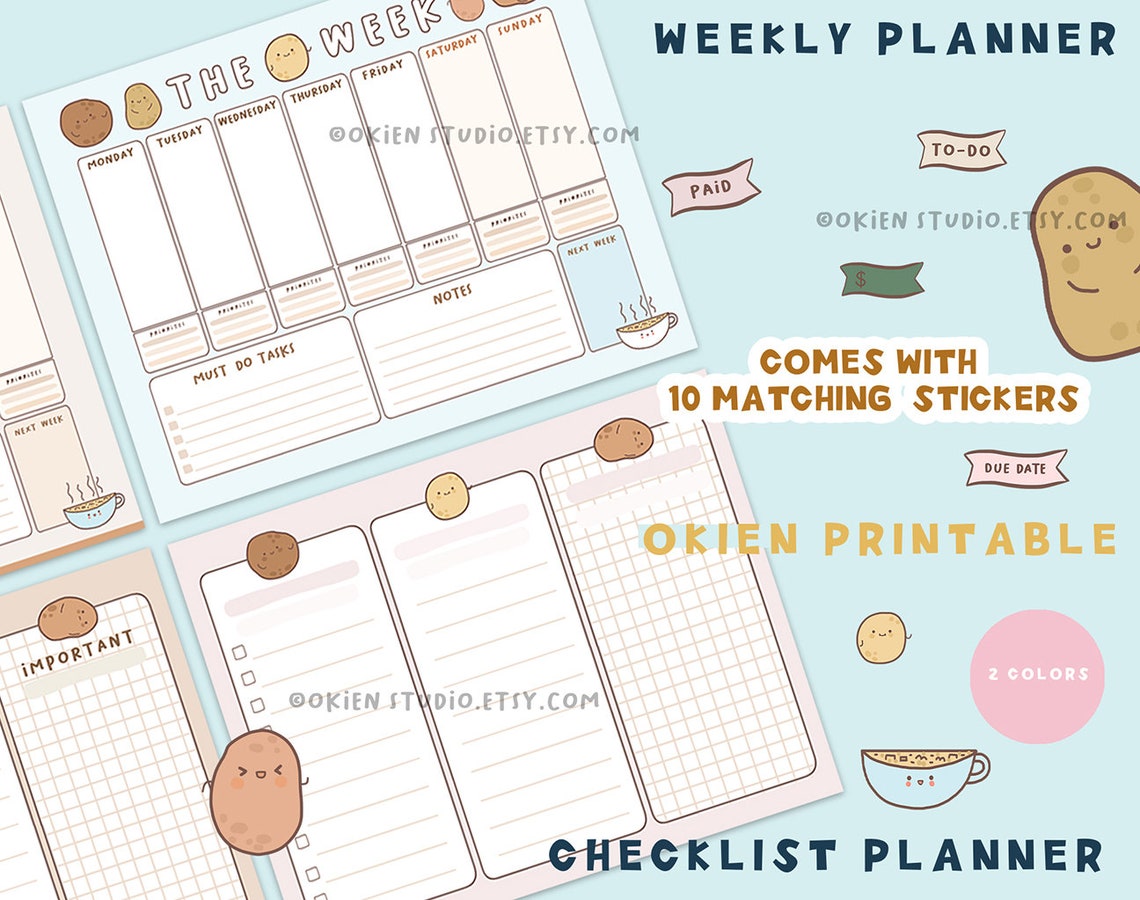 Potato Weekly Planner Printable Weekly Planner Budget - Etsy