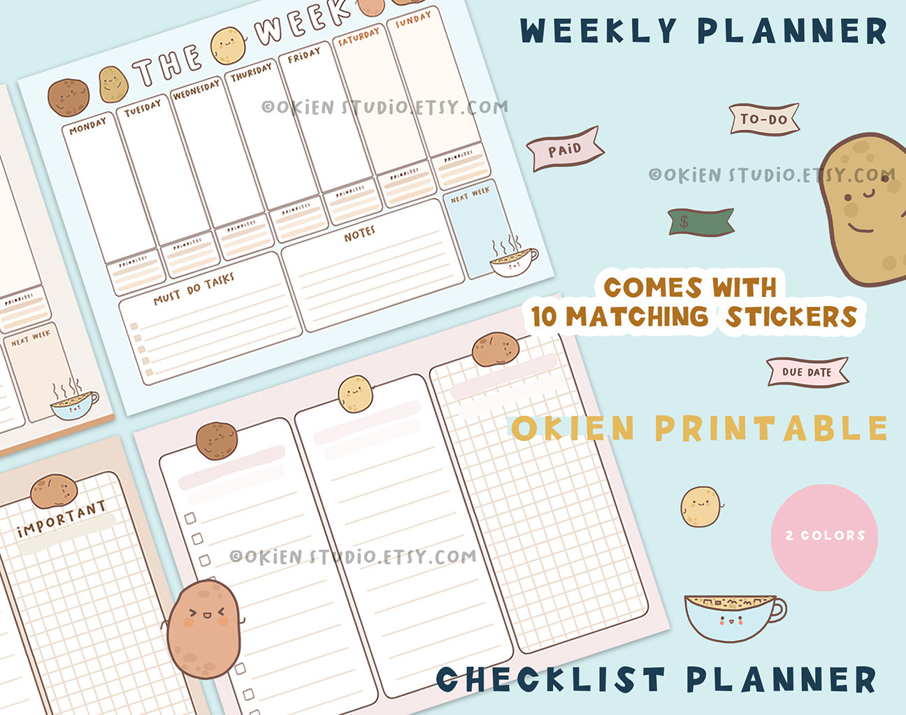 Potato Weekly Planner Printable Weekly Planner Budget - Etsy