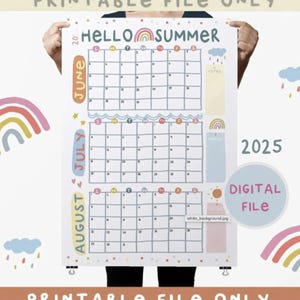 Summer Calendar Poster 2025, Monthly calendar, 2025 Planner, Summer break, Summer schedule, Summer bundle, Summer Check List, June 2025