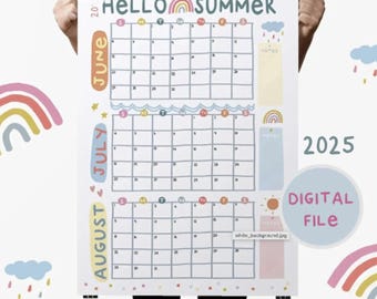 Summer Calendar Poster 2025, Monthly calendar, 2025 Planner, Summer break, Summer schedule, Summer bundle, Summer Check List, June 2025